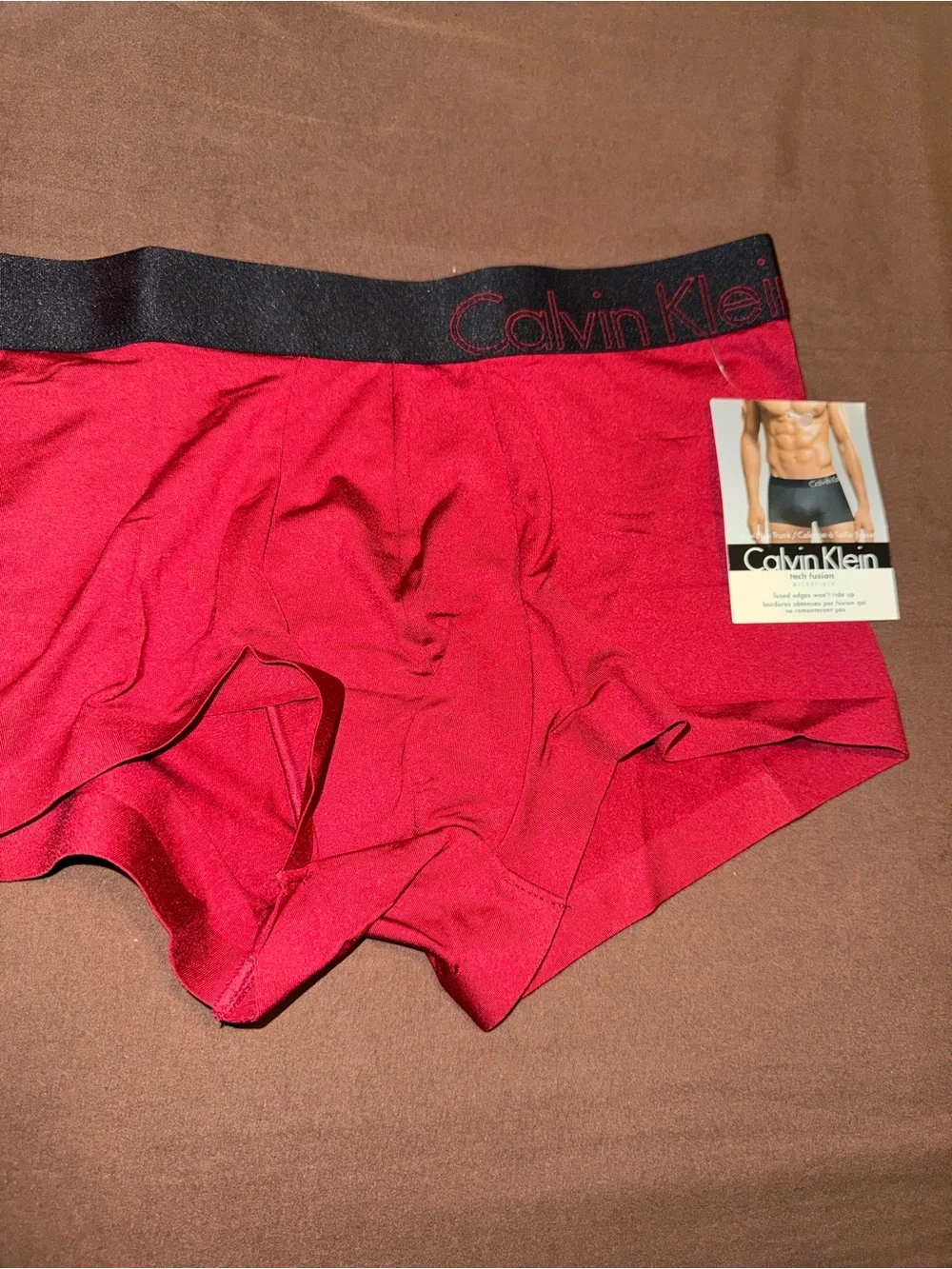 Calvin Klein Red Trunk Briefs with Black Logo Waistband